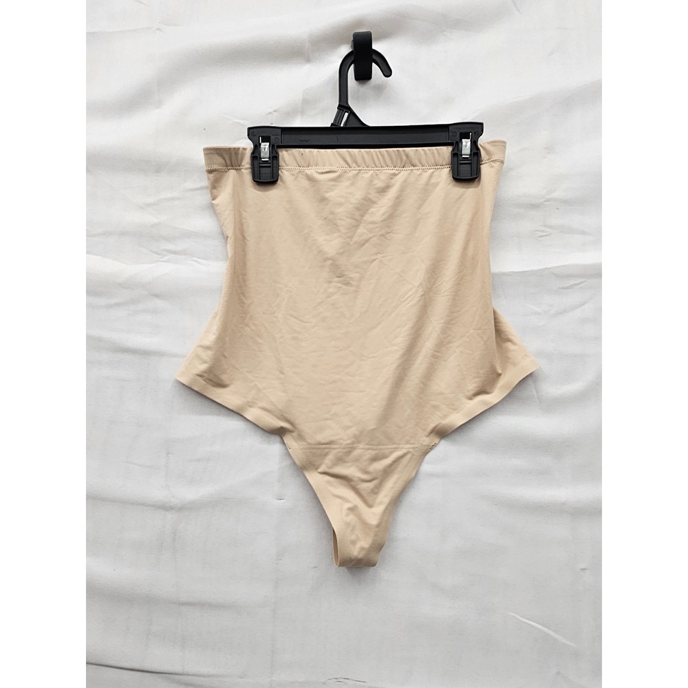 Assets by Spanx Womens High Waist Thong Tan Nylon Blend Shapewear Size Large